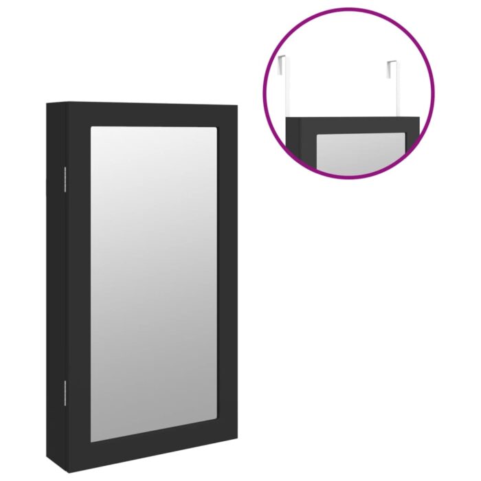 Armoire à bijoux avec miroir et éclairage LED mural noir – Image 7