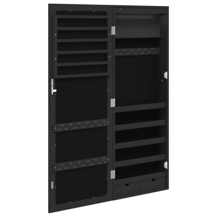 Armoire à bijoux avec miroir et éclairage LED mural noir – Image 5