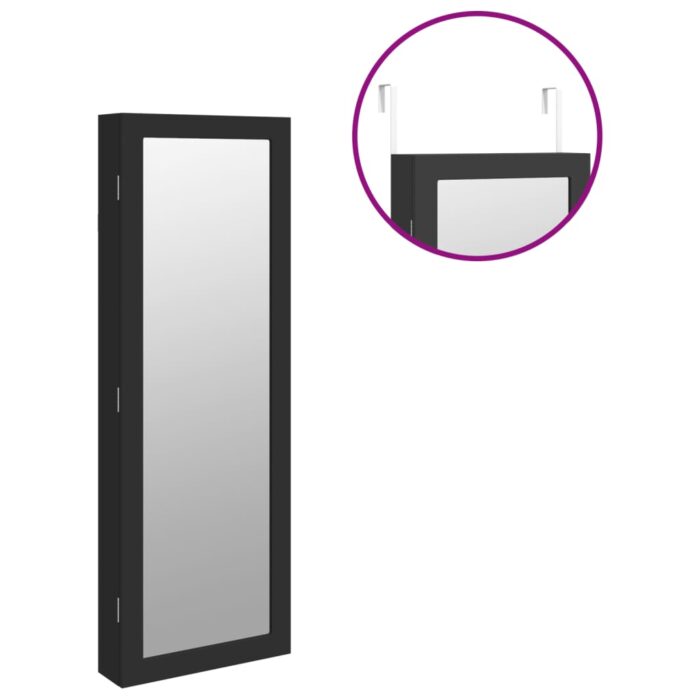 Armoire à bijoux avec miroir et éclairage LED mural noir – Image 7