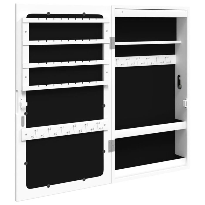 Armoire à bijoux avec miroir et éclairage LED mural blanc – Image 6