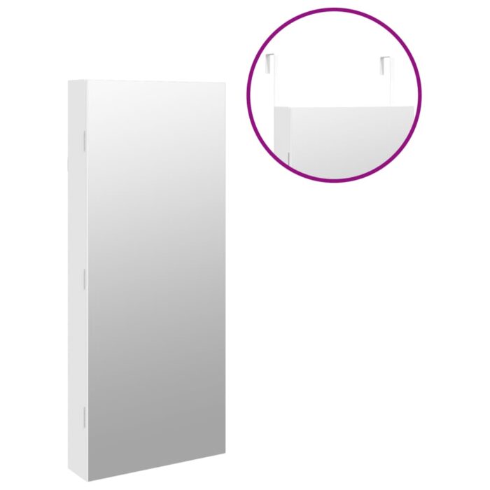 Armoire à bijoux avec miroir et éclairage LED mural blanc – Image 7