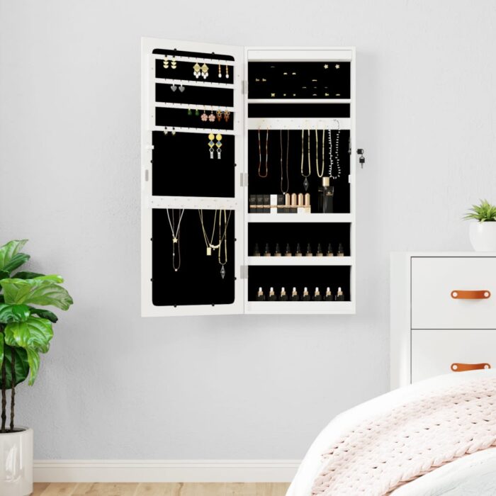 Armoire à bijoux avec miroir et éclairage LED mural blanc – Image 1