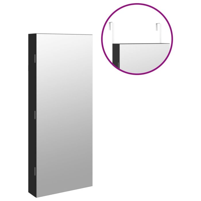 Armoire à bijoux avec miroir et éclairage LED mural noir – Image 7