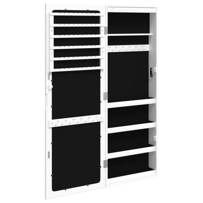 Armoire à bijoux avec miroir et éclairage LED mural blanc – Image 6