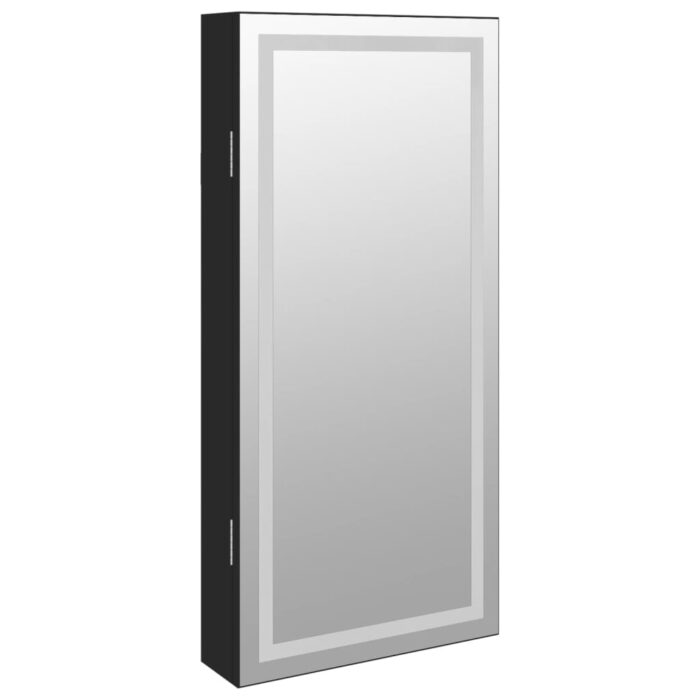 Armoire à bijoux avec miroir et éclairage LED mural noir – Image 2