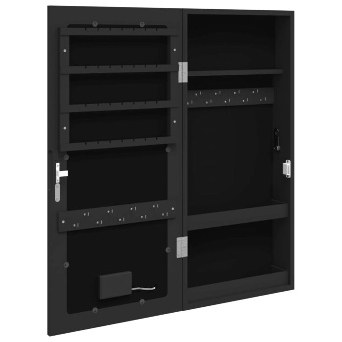 Armoire à bijoux avec miroir et éclairage LED mural noir – Image 6