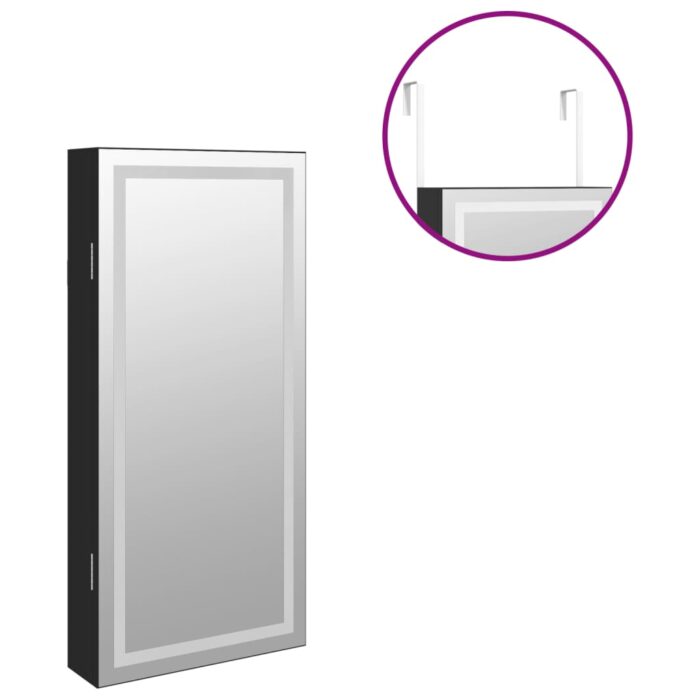 Armoire à bijoux avec miroir et éclairage LED mural noir – Image 7