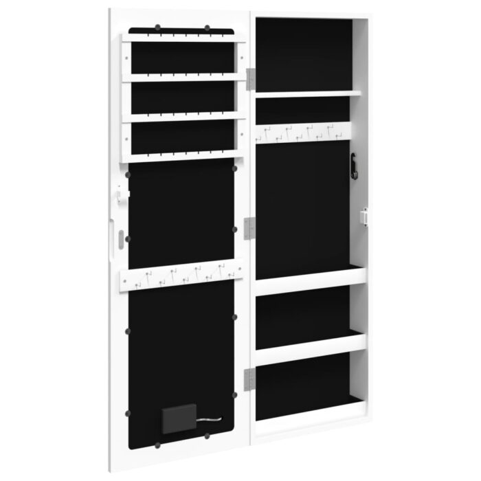 Armoire à bijoux avec miroir et éclairage LED mural blanc – Image 6