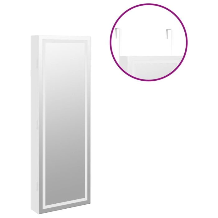 Armoire à bijoux avec miroir et éclairage LED mural blanc – Image 7