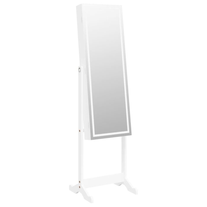 Armoire à bijoux miroir avec lumières LED sur pied blanc – Image 2