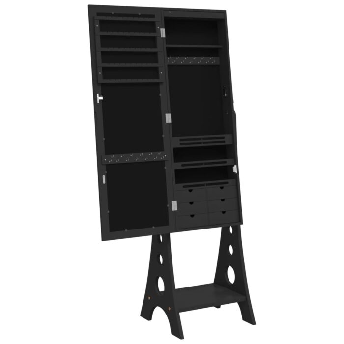 Armoire à bijoux miroir avec lumières LED sur pied noir – Image 5