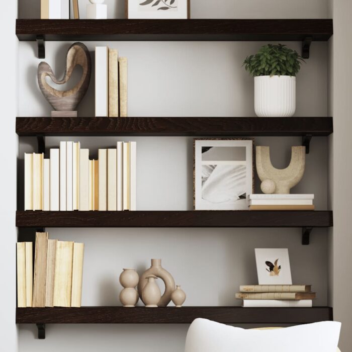 Étagère murale marron foncé 80x20x6 cm bois chêne massif traité – Image 1