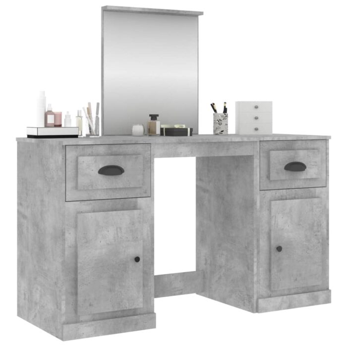 Coiffeuse avec miroir gris béton 130x50x132,5 cm – Image 2