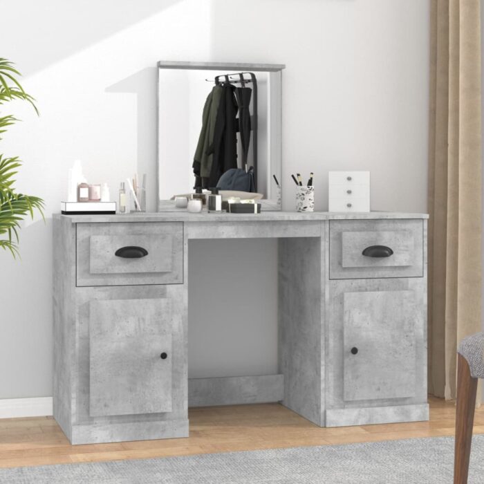 Coiffeuse avec miroir gris béton 130x50x132,5 cm – Image 1