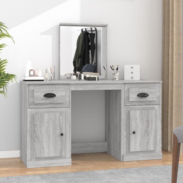 Coiffeuse avec miroir sonoma gris 130x50x132,5 cm – Image 1