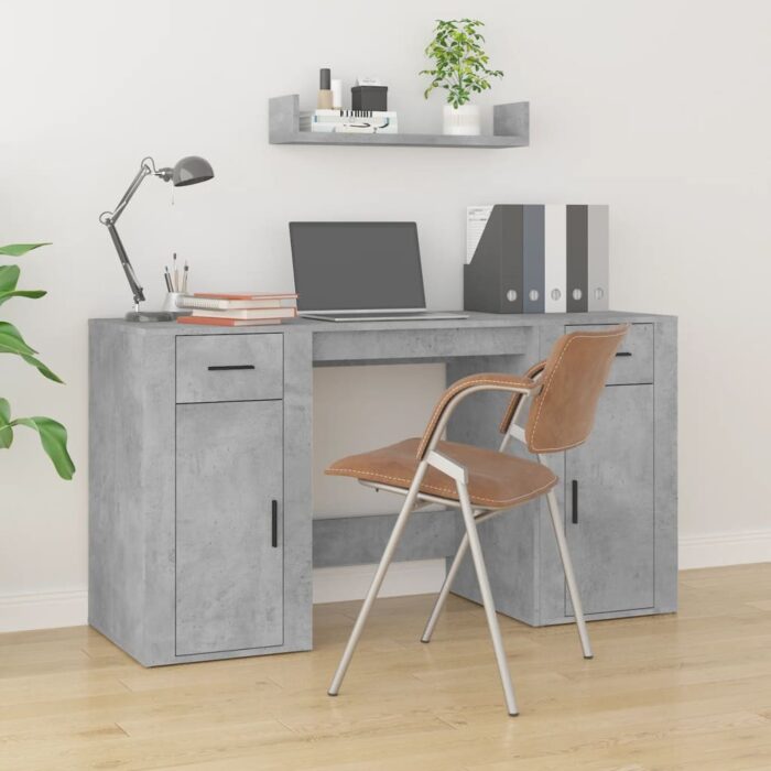 Bureau avec armoire gris béton bois d'ingénierie – Image 1