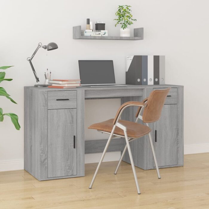 Bureau avec armoire sonoma gris bois d'ingénierie – Image 1