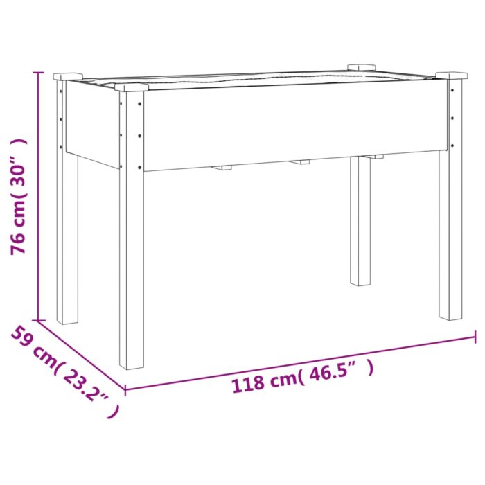 Jardinière avec doublure marron 118x59x76 cm bois massif sapin – Image 6