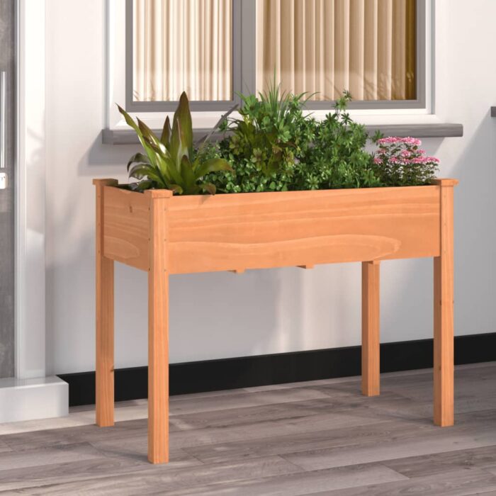 Jardinière avec doublure marron 118x59x76 cm bois massif sapin – Image 1
