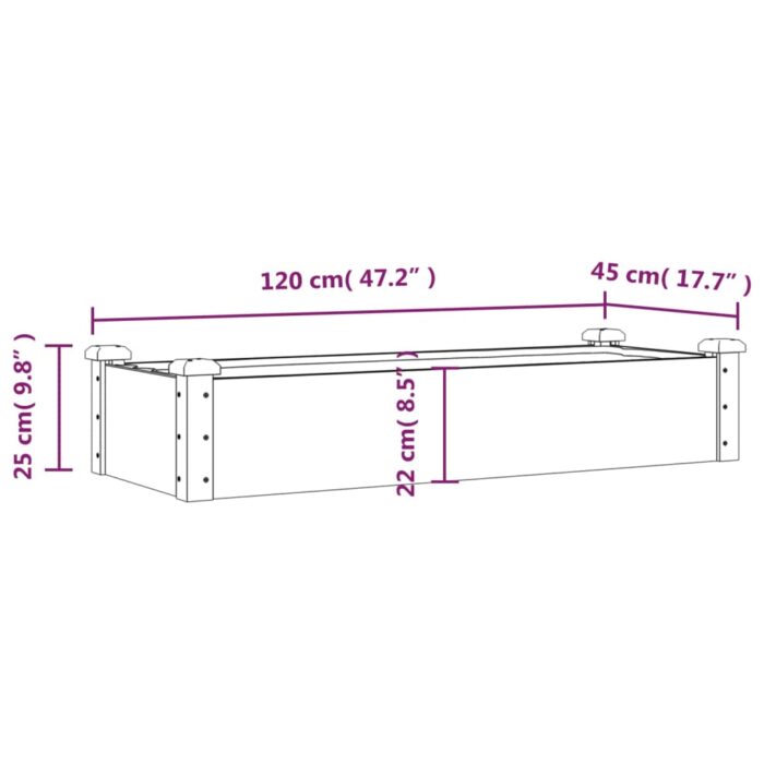 Lit surélevé de jardin doublure 120x45x25 cm bois massif sapin – Image 6
