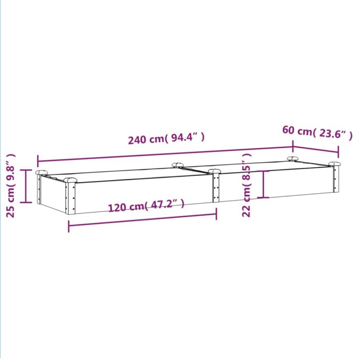 Lit surélevé de jardin doublure 240x60x25 cm bois massif sapin – Image 6