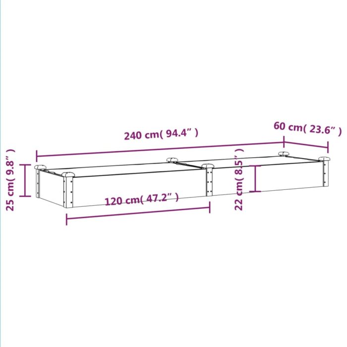 Lit surélevé de jardin doublure 240x60x25 cm bois massif sapin – Image 6