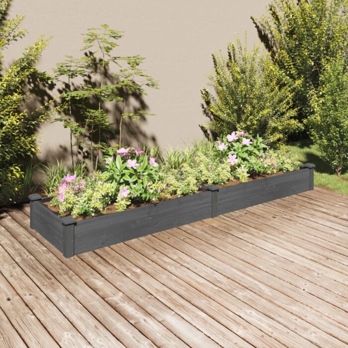 Lit surélevé de jardin doublure 240x60x25 cm bois massif sapin – Image 1