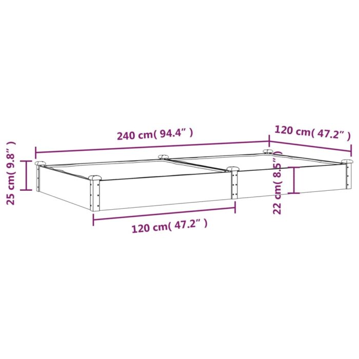 Lit surélevé de jardin doublure 240x120x25 cm bois massif sapin – Image 6