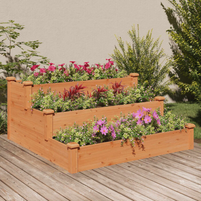 Lit surélevé de jardin marron 120x120x56cm bois massif de sapin – Image 1