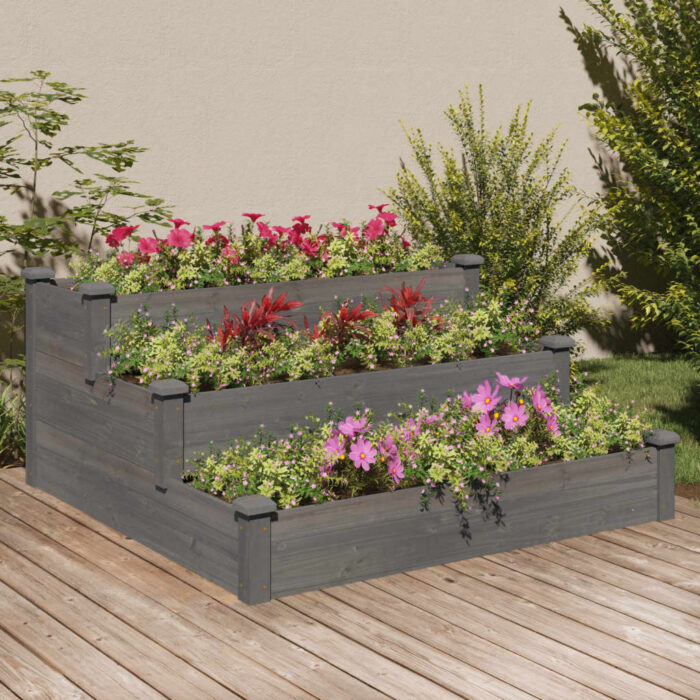 Lit surélevé de jardin gris 120x120x56 cm bois massif de sapin – Image 1