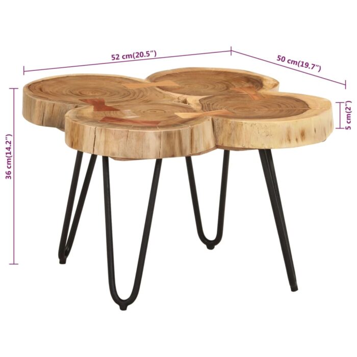 Table basse 36 cm 4 troncs bois d'acacia massif – Image 5