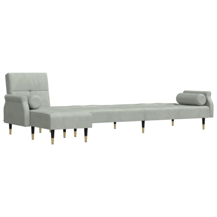 Canapé-lit en forme de L gris clair 271x140x70 cm velours – Image 2