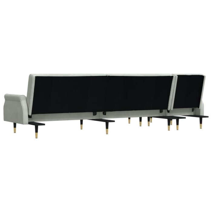 Canapé-lit en forme de L gris clair 271x140x70 cm velours – Image 3