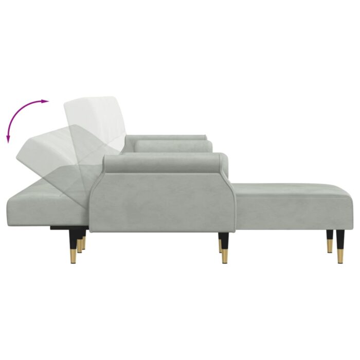 Canapé-lit en forme de L gris clair 271x140x70 cm velours – Image 4