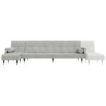 Canapé-lit en forme de L gris clair 271x140x70 cm velours – Image 5