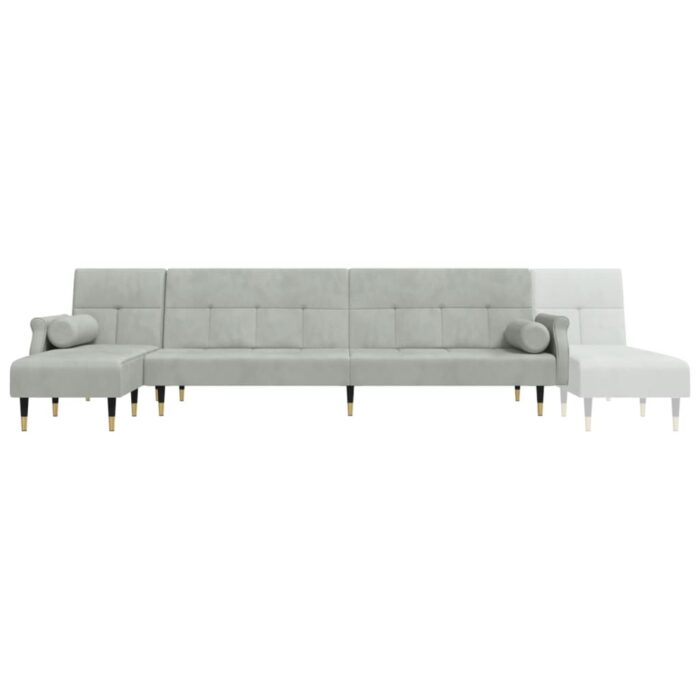 Canapé-lit en forme de L gris clair 271x140x70 cm velours – Image 5