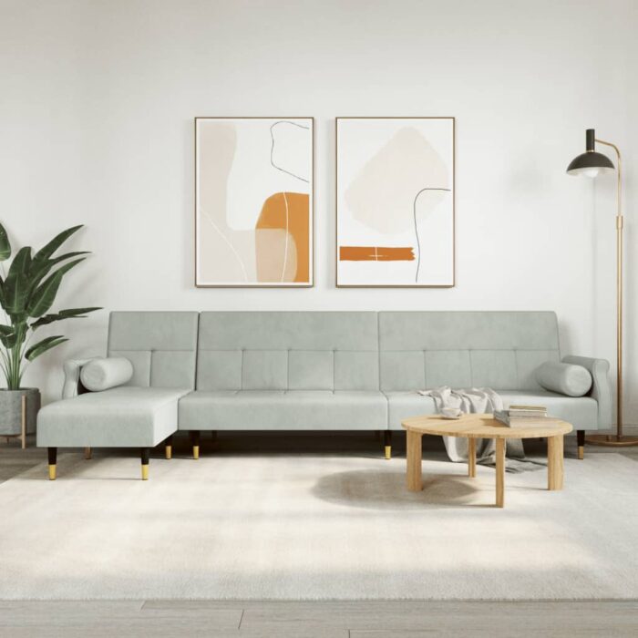 Canapé-lit en forme de L gris clair 271x140x70 cm velours – Image 1