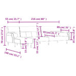 Canapé-lit en forme de L gris 271x140x70 cm velours – Image 9