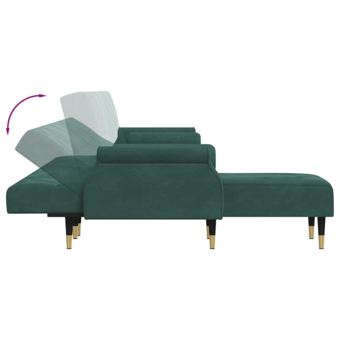 Canapé-lit en forme de L vert foncé 271x140x70 cm velours – Image 4