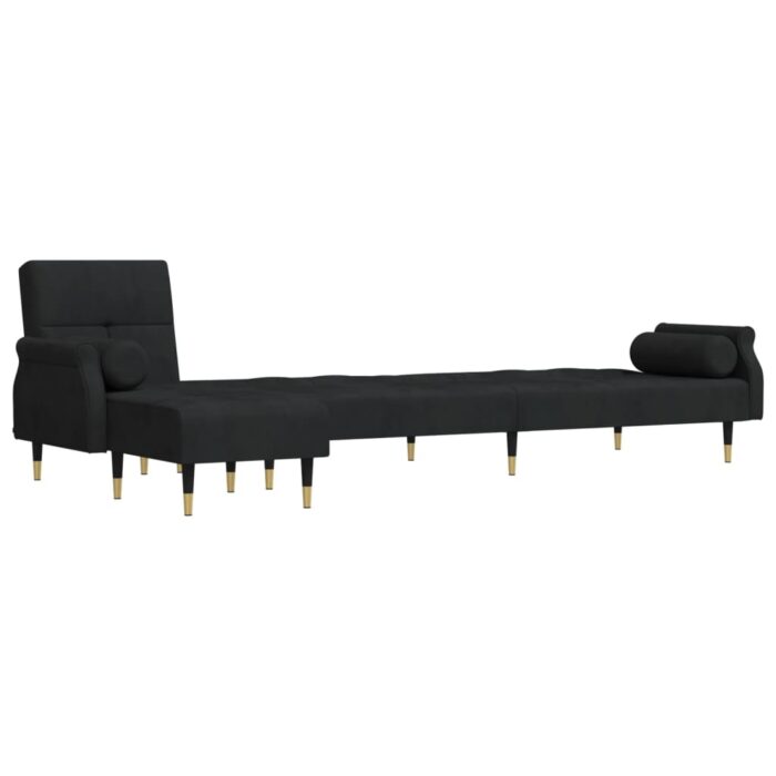 Canapé-lit en forme de L noir 271x140x70 cm velours – Image 2