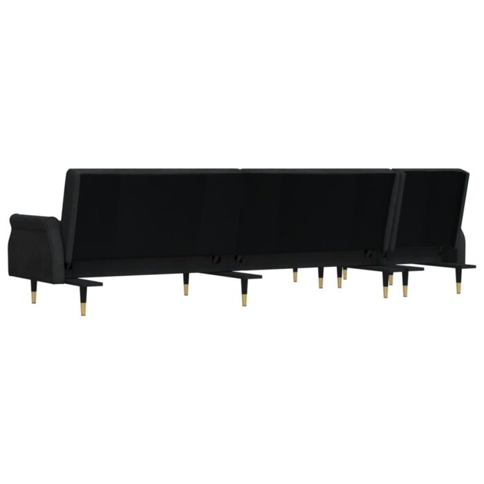 Canapé-lit en forme de L noir 271x140x70 cm velours – Image 3