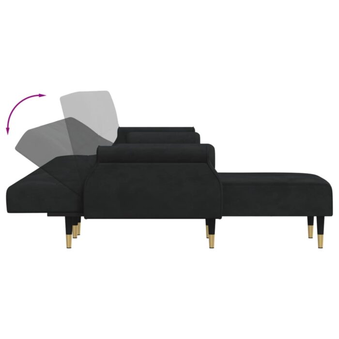 Canapé-lit en forme de L noir 271x140x70 cm velours – Image 4