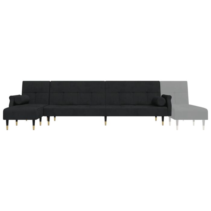 Canapé-lit en forme de L noir 271x140x70 cm velours – Image 5