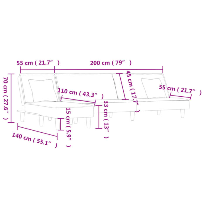 Canapé-lit en forme de L gris foncé 255x140x70 cm tissu – Image 9