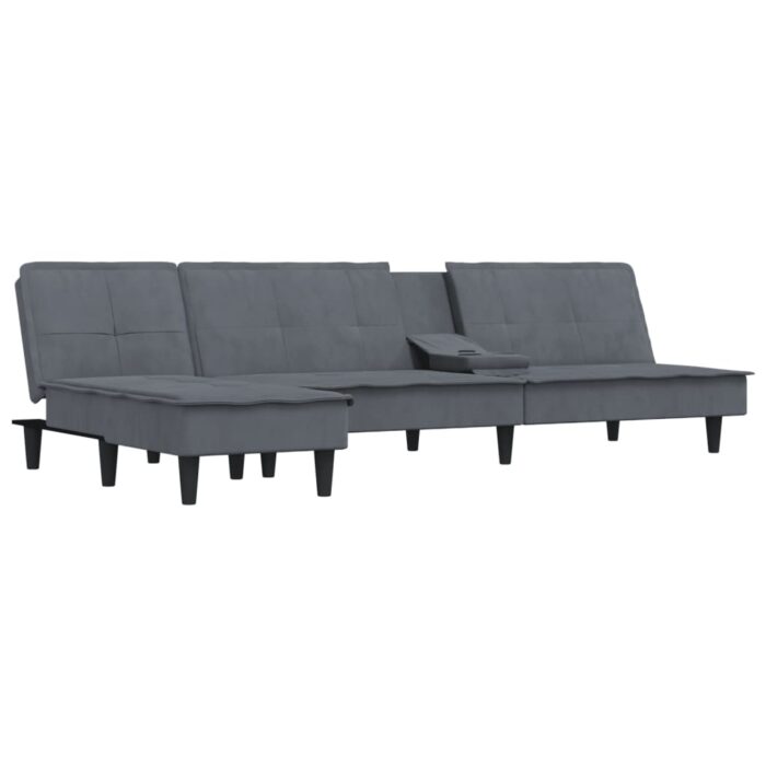 Canapé-lit en forme de L gris 255x140x70 cm velours – Image 2