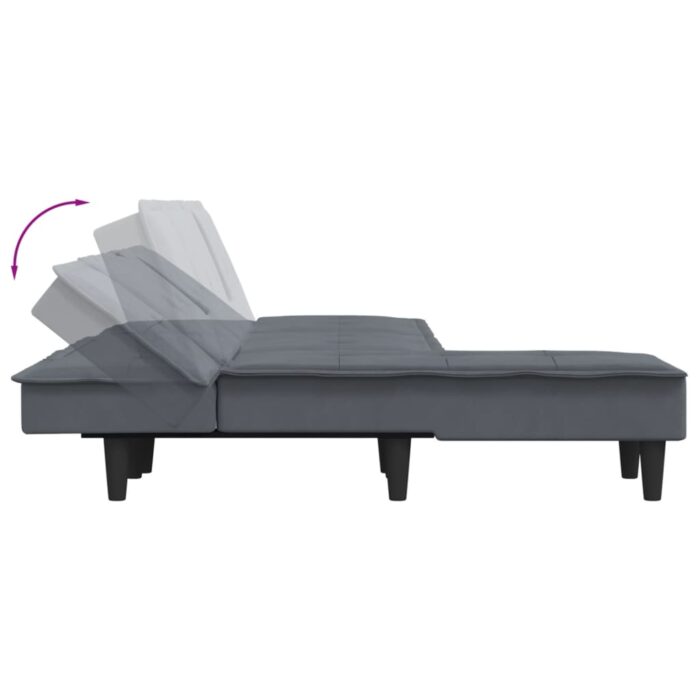 Canapé-lit en forme de L gris 255x140x70 cm velours – Image 5