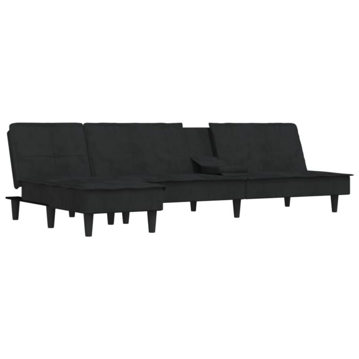 Canapé-lit en forme de L noir 255x140x70 cm velours – Image 2