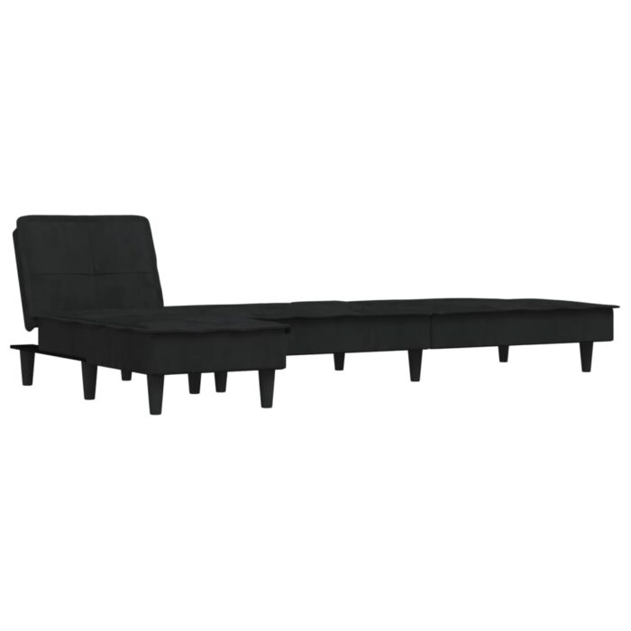 Canapé-lit en forme de L noir 255x140x70 cm velours – Image 3