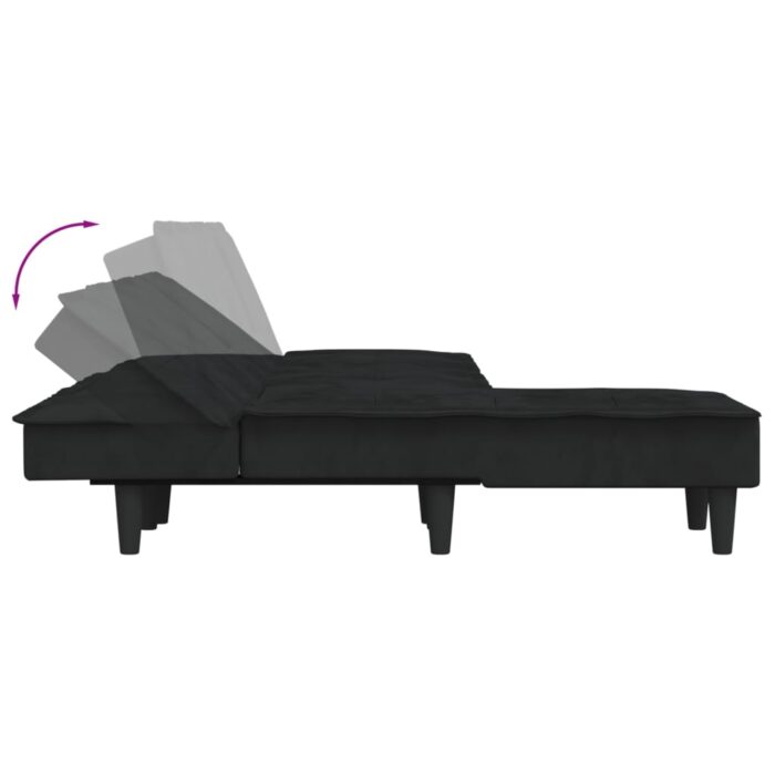 Canapé-lit en forme de L noir 255x140x70 cm velours – Image 5