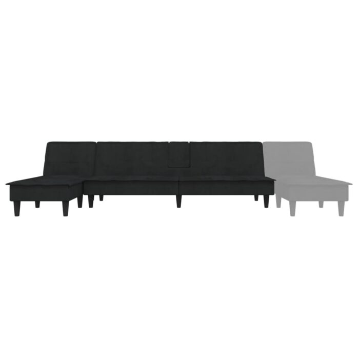 Canapé-lit en forme de L noir 255x140x70 cm velours – Image 6